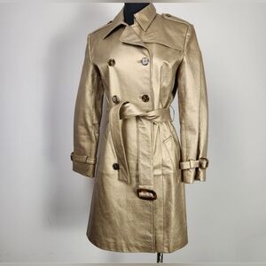 Vtg Terry Lewis Classic Luxuries Women’s Sm Metallic Gold Leather Trench Coat